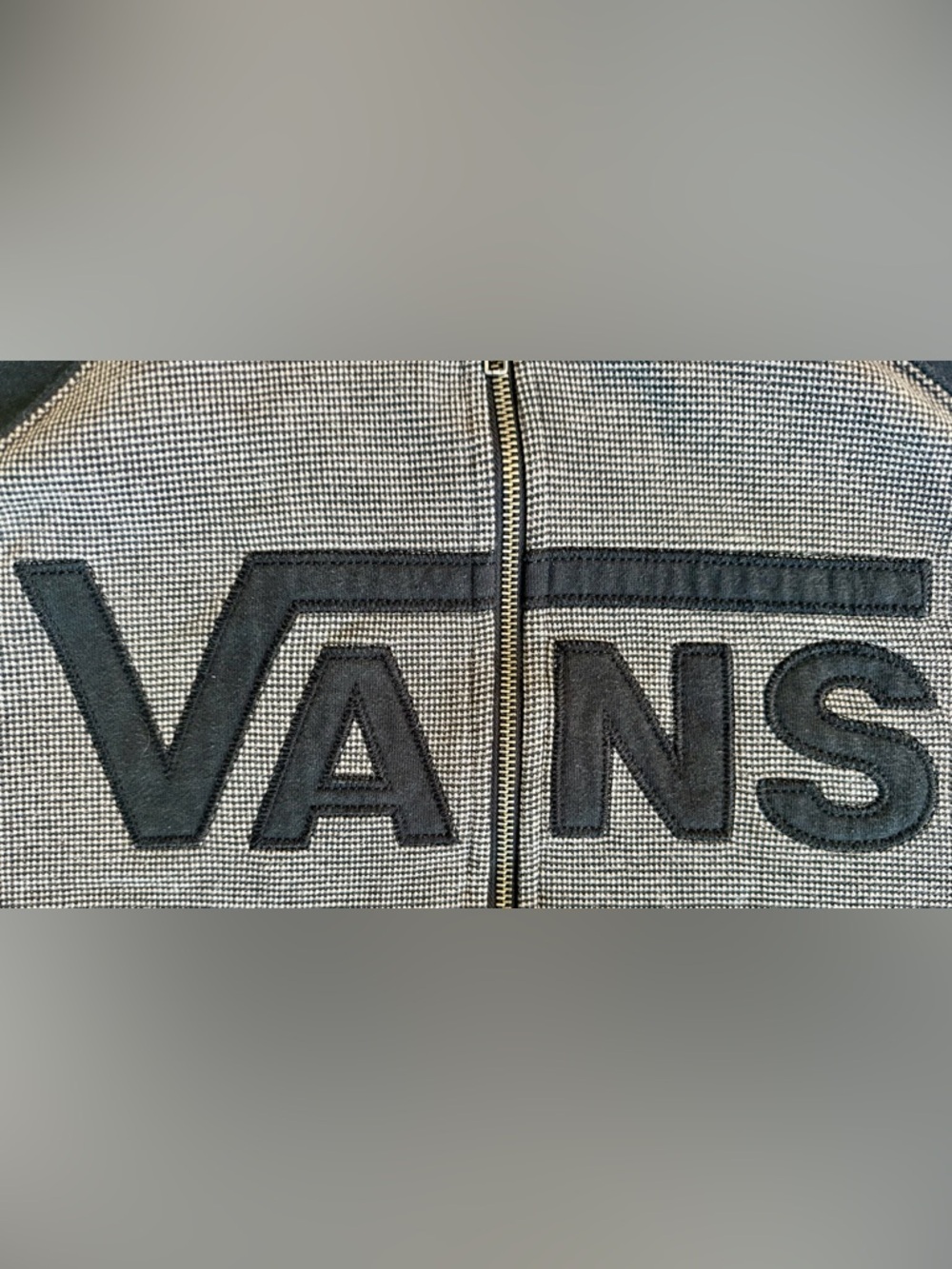 Vans Full Zip Hoodie Mens L Gray Black Logo Waffle Thermal Streetwear 🛹 - Picture 11 of 16